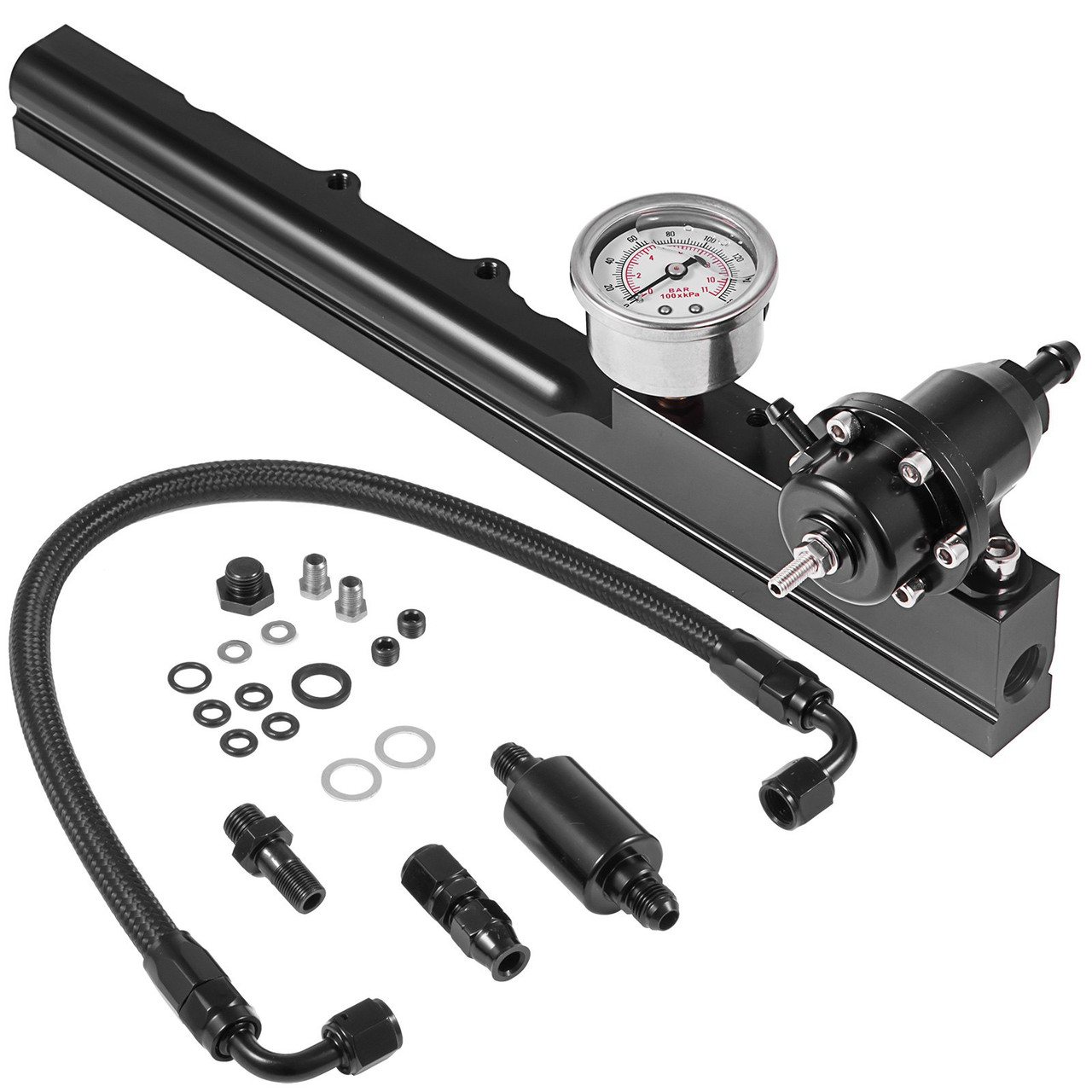 1/2" Fuel Bore Size Fuel Rail Kit 1/8th NPT B-Series Swapped Engines With Fuel Pressure Regulator Gauge 6AN Fitting for Fuel Rail-To-Fuel Line