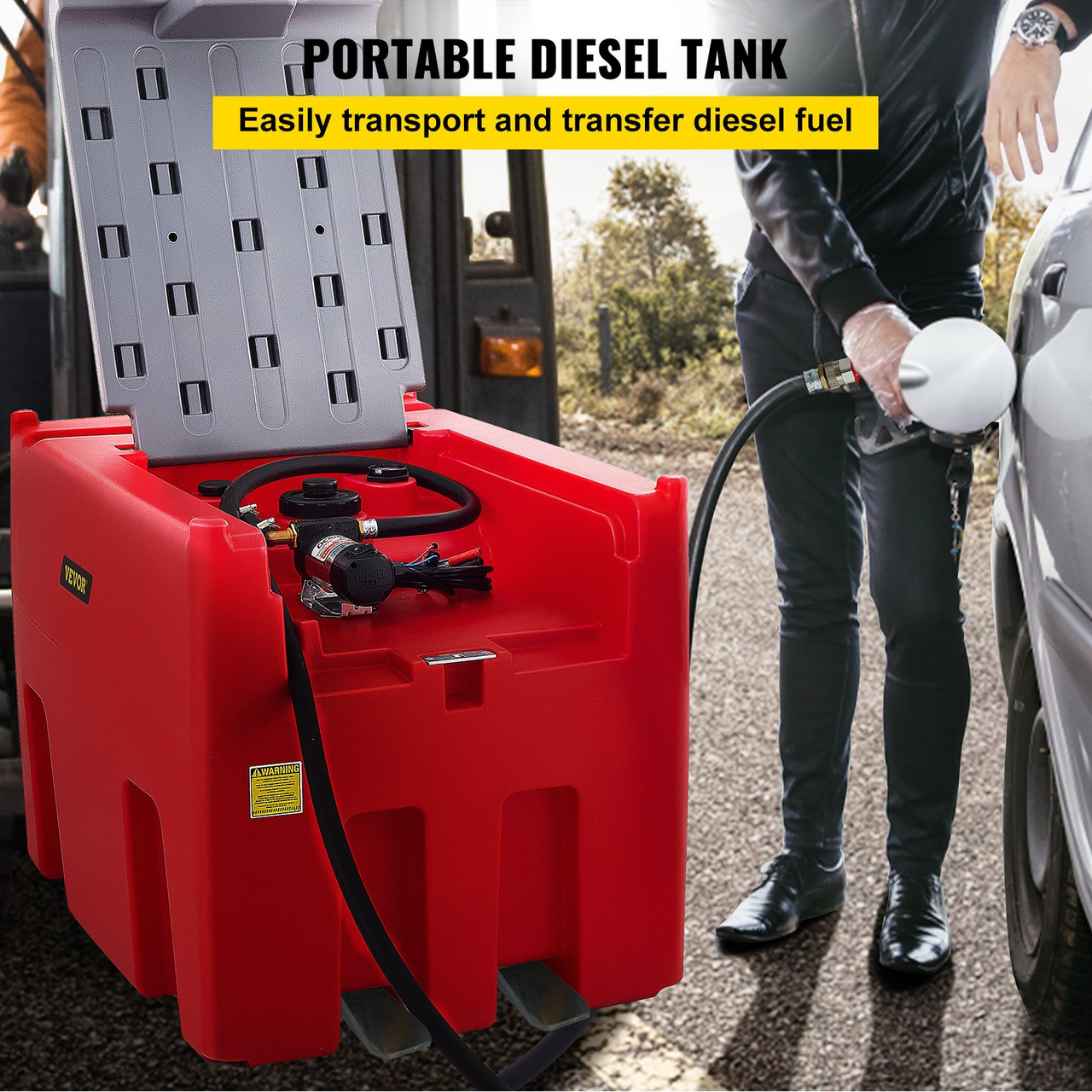 Portable Diesel Tank Diesel Fuel Tank 116 Gl, w/ 12V Transfer Pump, Red