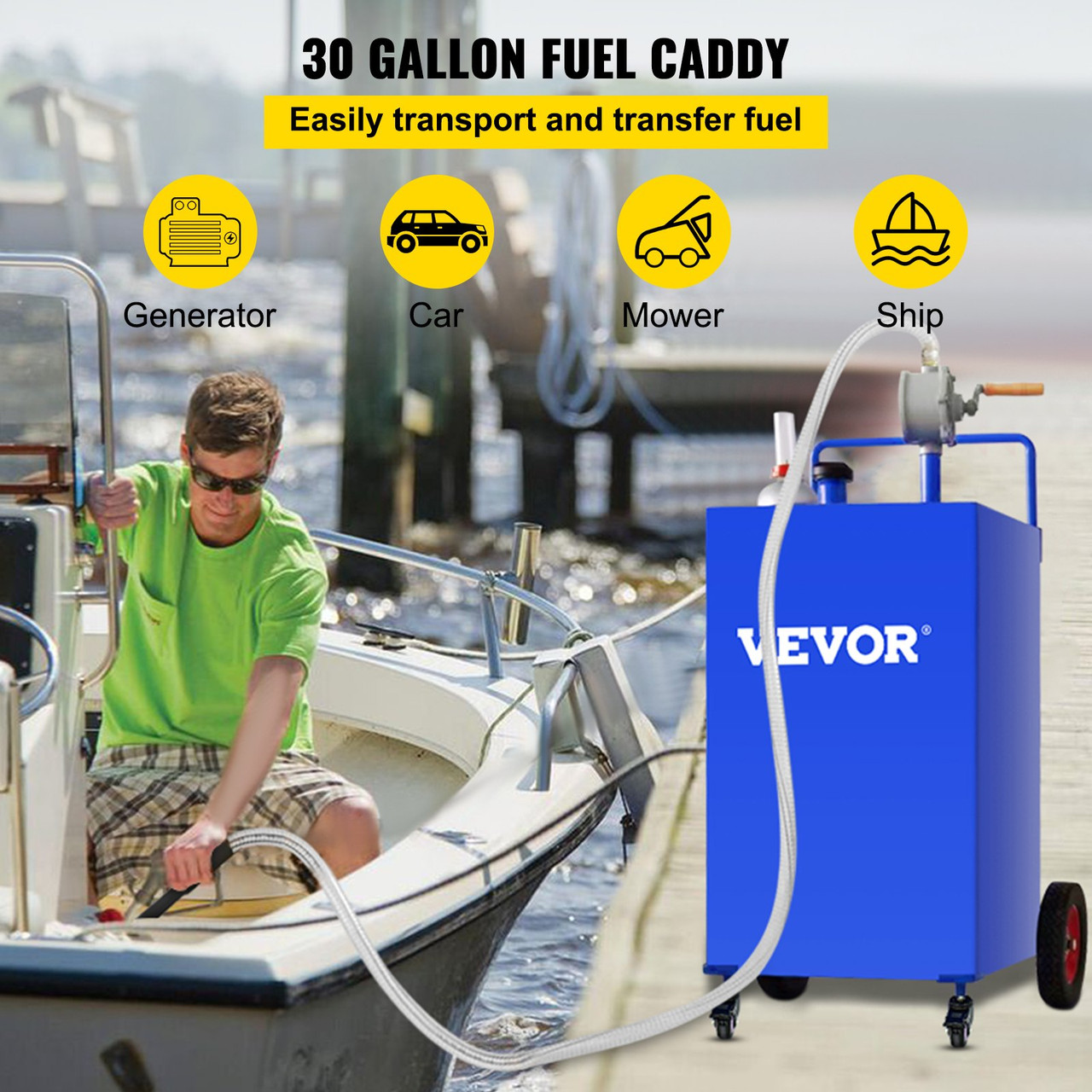 Fuel Caddy Fuel Storage Tank 30 Gallon 4 Wheels with Manuel Pump, Blue