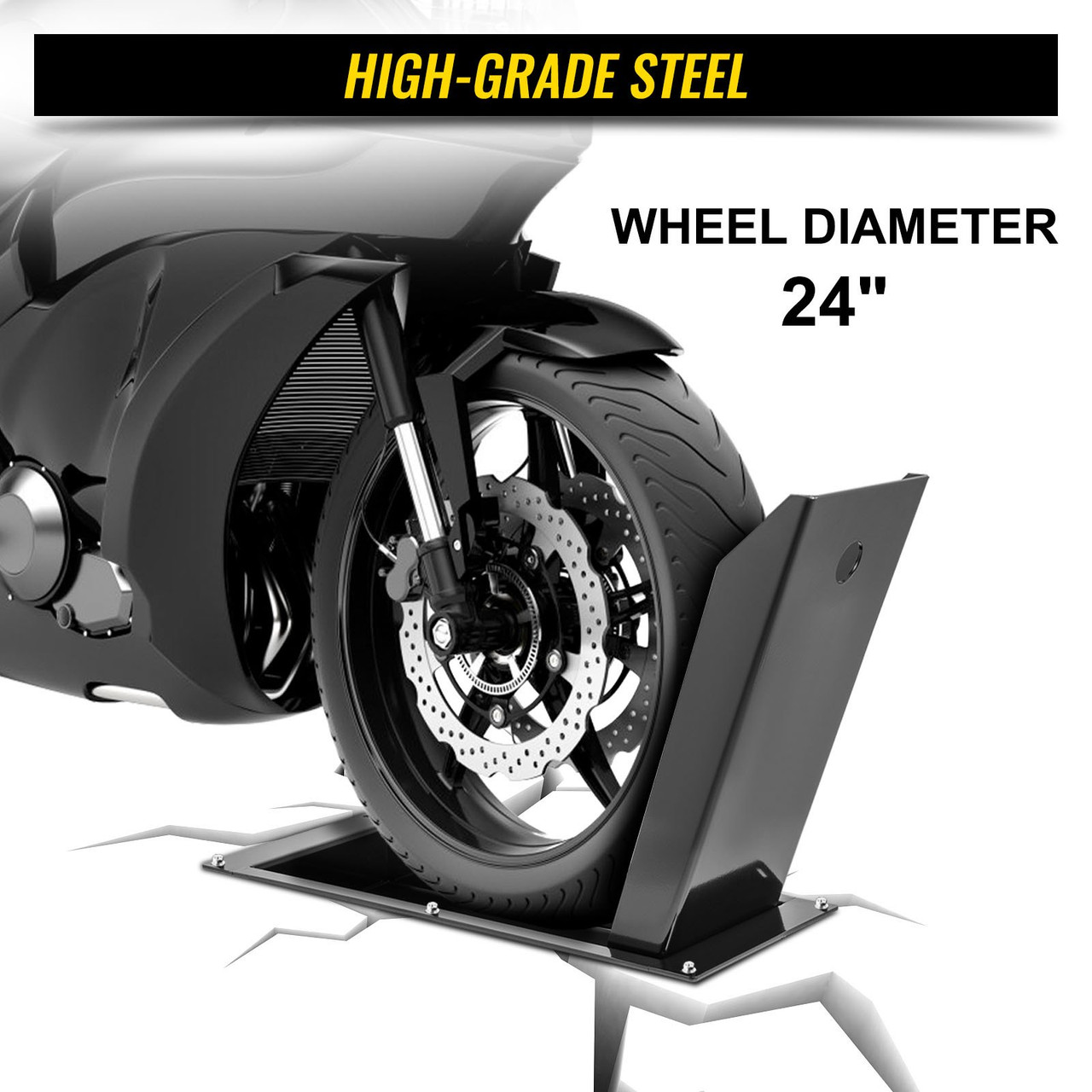 Recessed Motorcycle Trailer Wheel Chock 24" Foldable Steel Front Stand