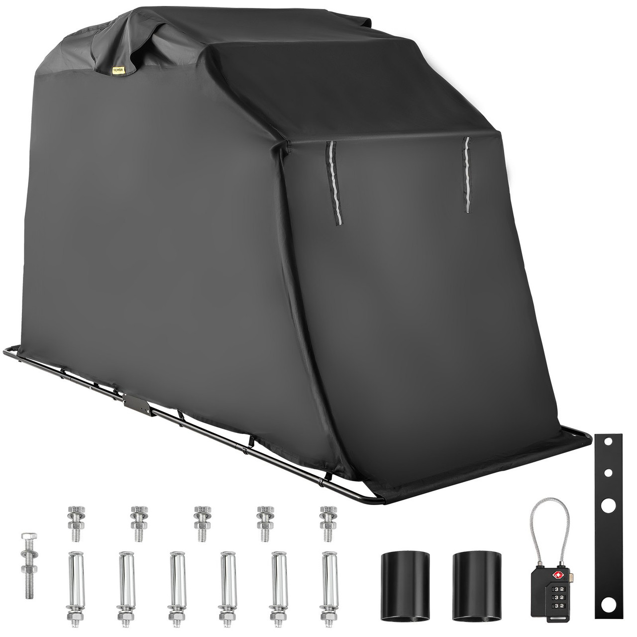 Motorcycle Shelter, Waterproof Motorcycle Cover, Heavy Duty Motorcycle Shelter Shed, 600D Oxford Motorbike Shed Anti-UV, 106.3"x41.3"x61" Black Shelter Storage Garage Tent w/ Lock & Weight Bag