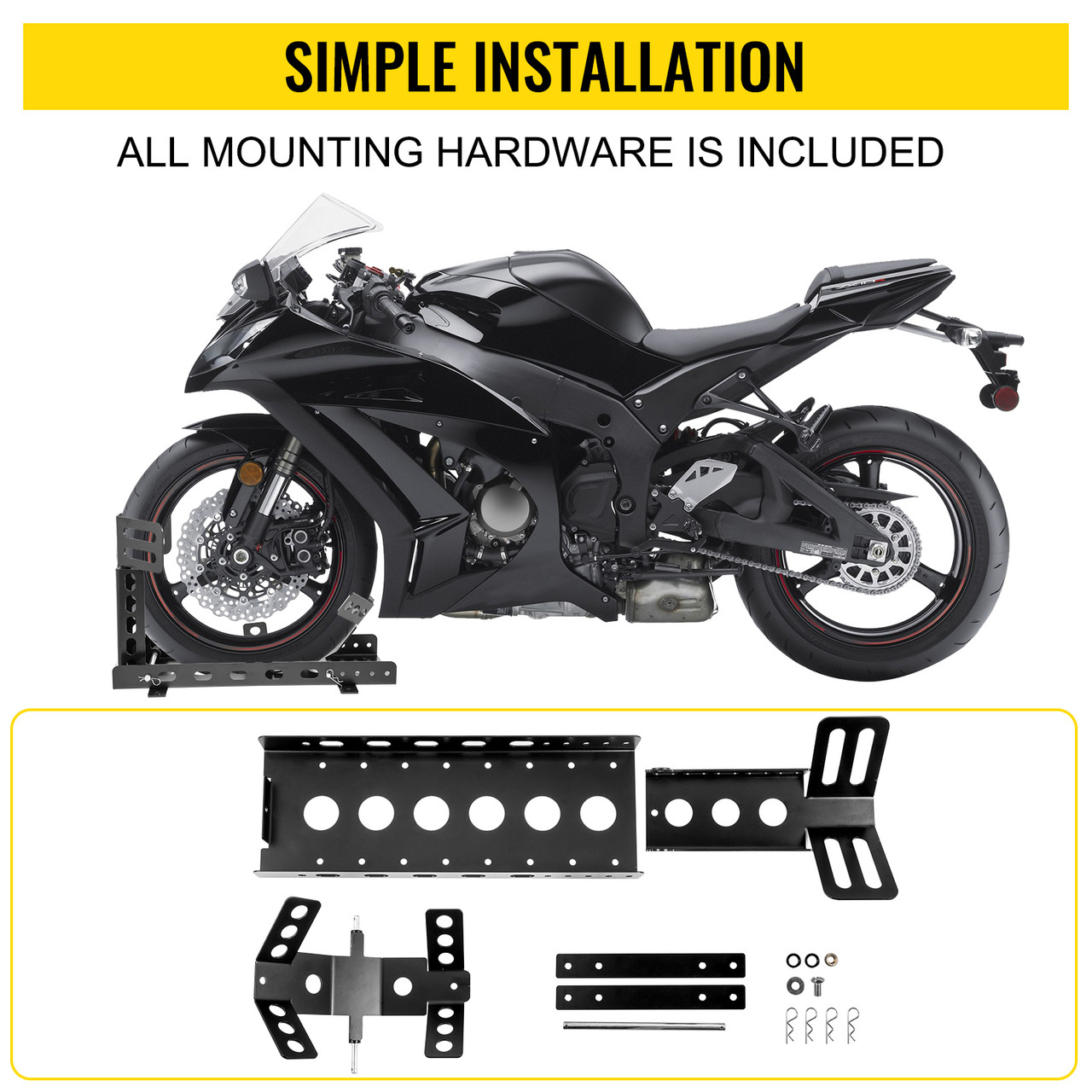 Motorcycle Front Tire Chock, 3000 lbs Heavy Duty Wheel Stand, Black Upright Motorbike Front Chock for 14"-22" Wheels, High-Grade Steel Trailer Stand, with Stable Tubes & Adjustable Holes