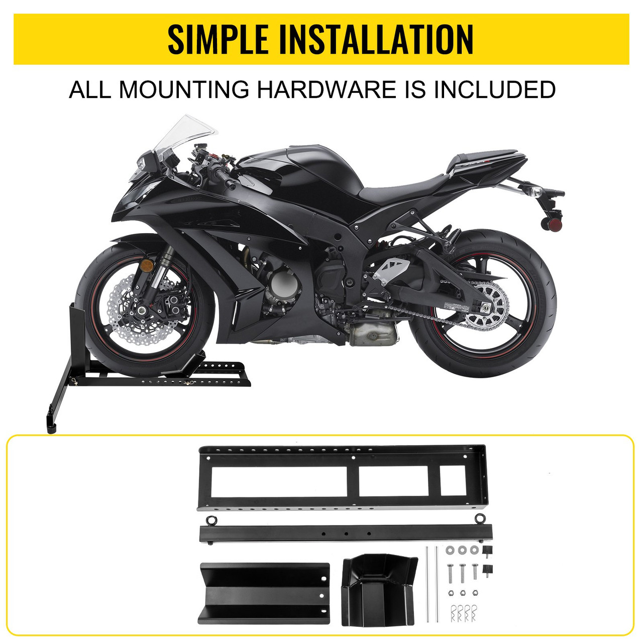 Motorcycle Front Tire Chock, 1800 lbs Heavy Duty Wheel Stand, Black Upright Motorbike Front Chock for 15"-22" Wheels, High-Grade Steel Trailer Stand, with Stable Tubes & Adjustable Holes