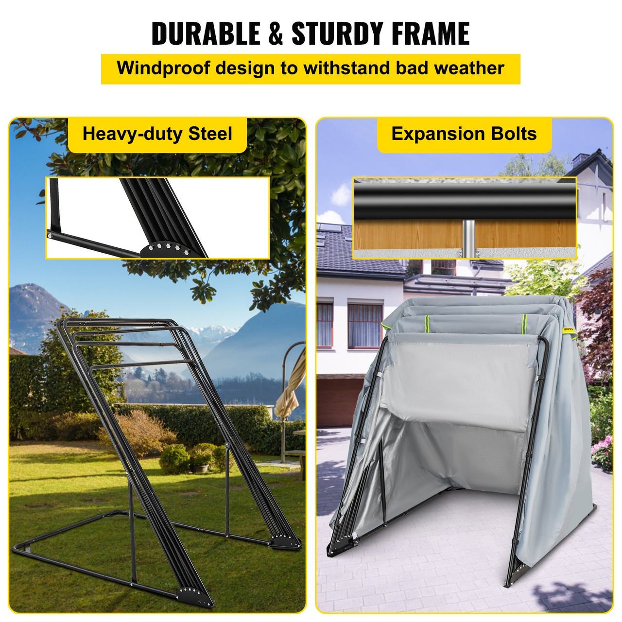 Motorcycle Shelter, Waterproof Motorcycle Cover, Heavy Duty Motorcycle Shelter Shed, 420D Oxford Motorbike Shed Anti-UV, 110.2"x41.3"x63.8" Grey Shelter Storage Garage Tent w/Lock & Weight Bag