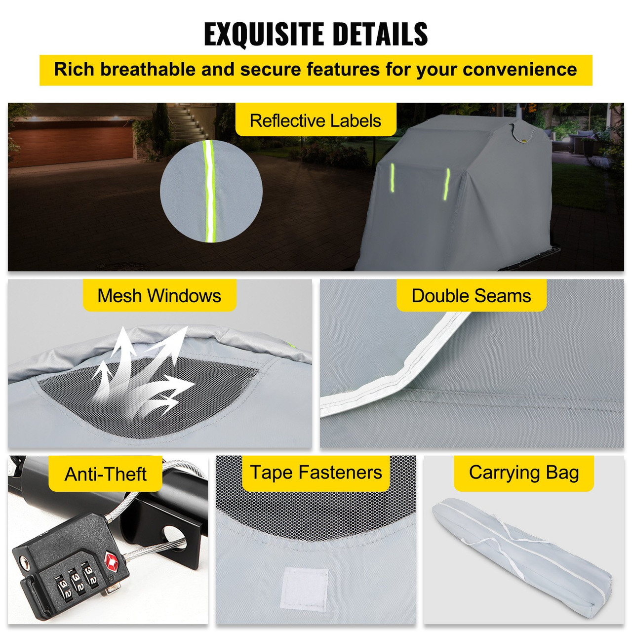 Motorcycle Shelter, Waterproof Motorcycle Cover, Heavy Duty Motorcycle Shelter Shed, 420D Oxford Motorbike Shed Anti-UV, 106.3"x41.3"x62.9" Silver Shelter Storage Tent with Lock & Weight Bag