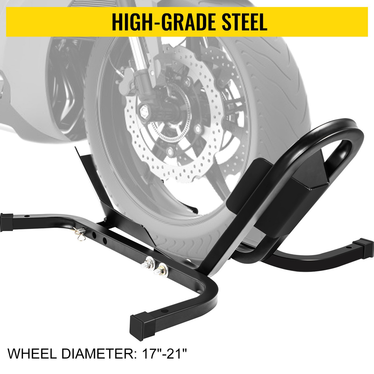 Motorcycle Front Tire Chock, 1200 lbs Heavy Duty Wheel Stand, Black Motorbike Front Chock for 17"-21" Wheels, High-Grade Steel Trailer Stand, with Stable Square Tube & Adjustable Holes