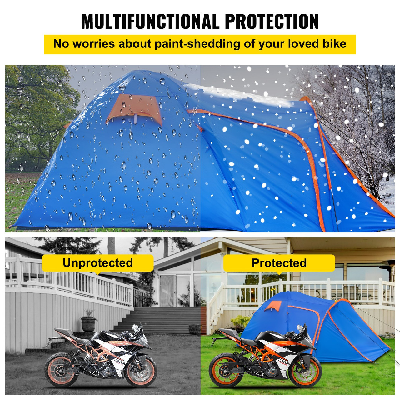 Motorcycle Camping Tent, 2-3 Person Motorcycle Tent for Camping, Waterproof Motorcycle Tent w/Integrated Motorcycle Port, Easy Setup Motorbike Camping Tent for Outdoor Hiking and Backpacking