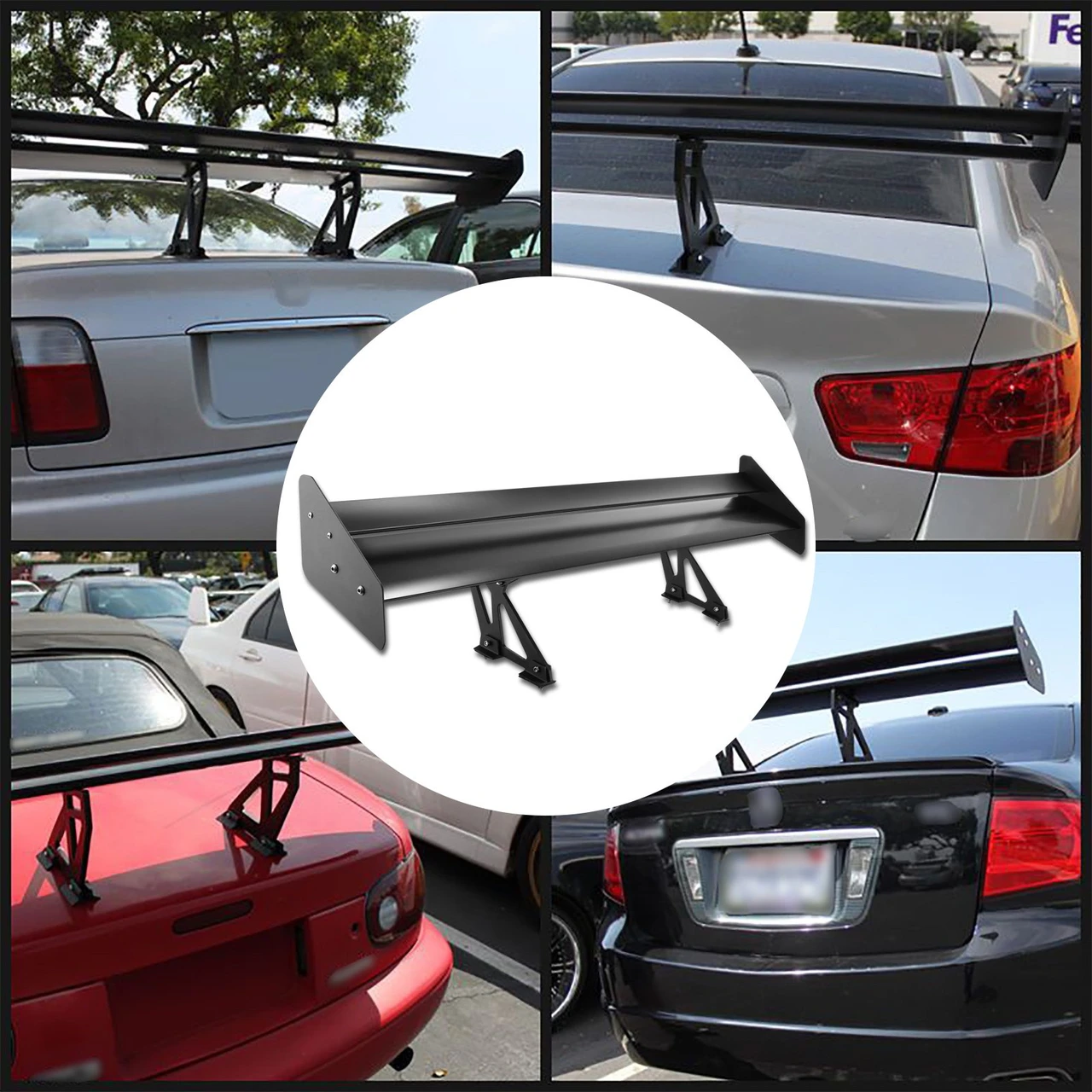 Universal Aluminum 52" GT Wing Trunk Black Spoiler Double Deck Set- Black