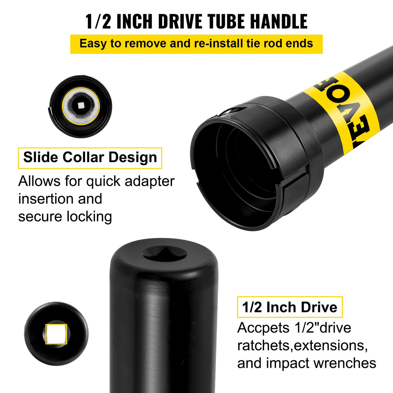 Inner Tie Rod Tool Kit, 6 Pcs Tie Rod Removal Tool, 5 Pcs Crowfoot Adapters Master Inner Tie Rod Tool Set, 1/2 Inch Drive Tube Tie Rods Tool, Heavy-Duty Steel Inner Tie Rod Removal Tool For Vehi