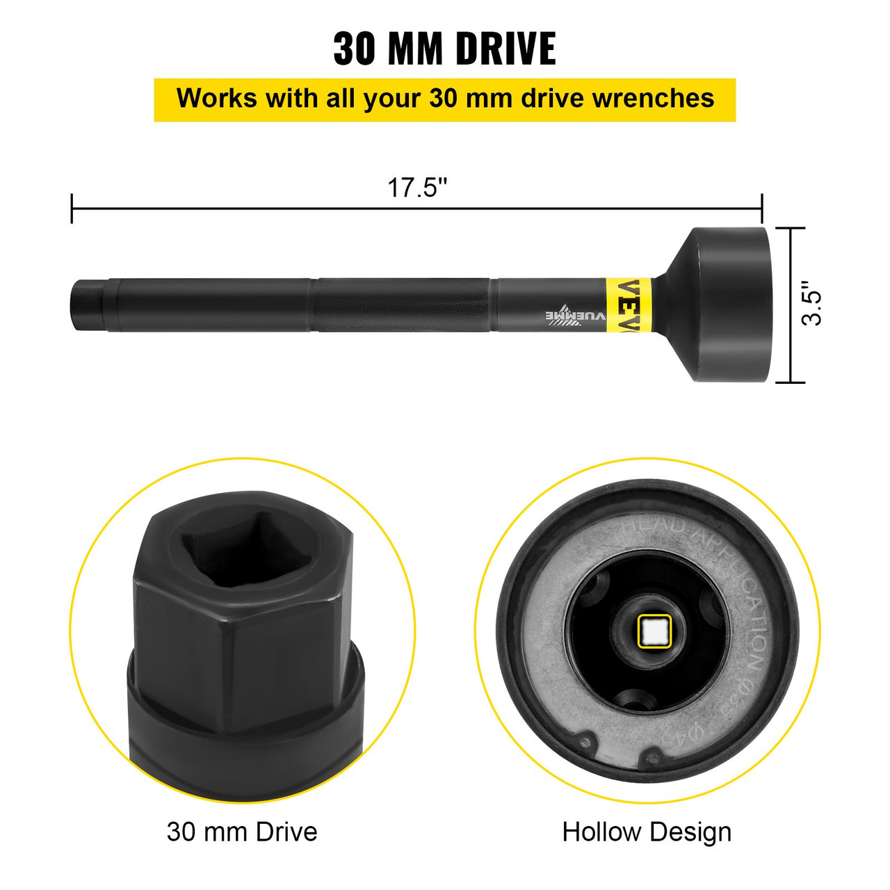 Inner Tie Rod Tool, 35 mm - 45 mm Universal Tie Rod Removal Tool, 30 mm Drive Tube Tie Rods Tool, Heavy-Duty Steel Inner Tie Rod Removal Tool For Vehicles