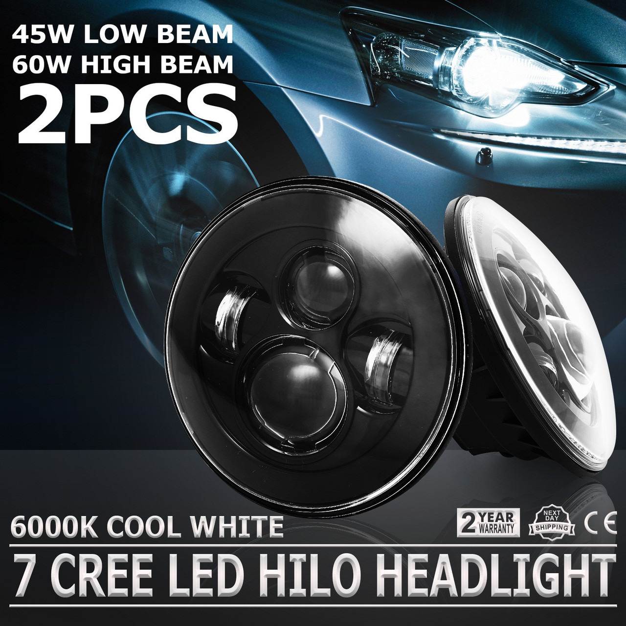 2pcs 7" For Jeep Wrangler Led HeadLight Halo Angle Eyes for 97-2016 JK TJ LJ
