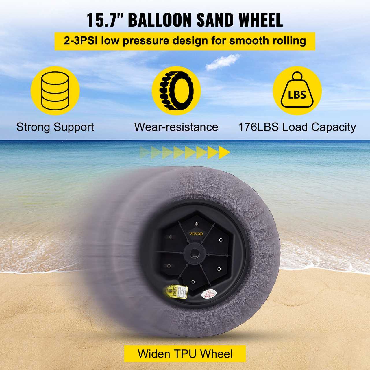 Balloon Beach Wheels Replacement Beach Tire 15.7" TPU 176LBS Load Capacity