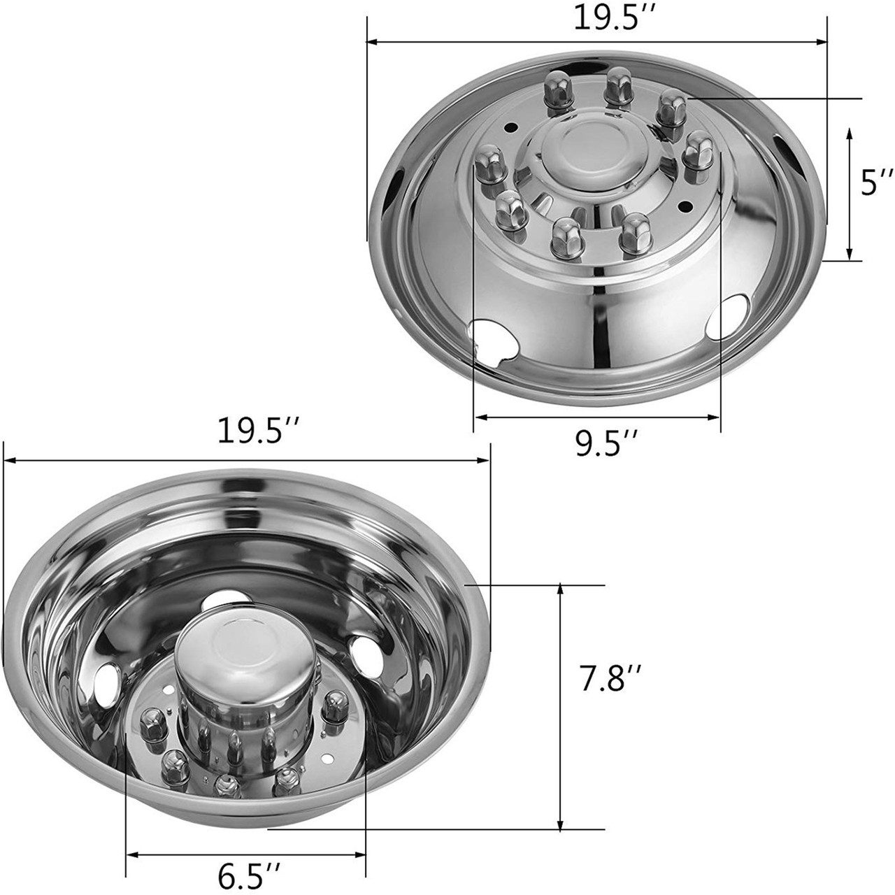Stainless Steel Front And Rear Wheel Simulators 19.5 Inch 10 Lug Wheel Simulator 4PCS of Hand Hole Hubcap Kit Compatible With 2005-2021 Ford Super Duty F450 - F550 10 Lug Dually Trucks Only