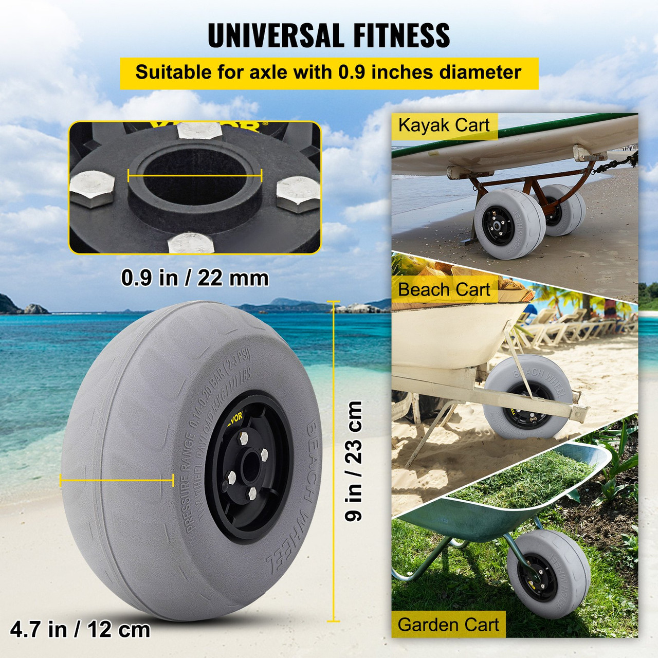 Balloon Beach Wheels Replacement Beach Tire 9" PVC 77LBS Payload Capacity