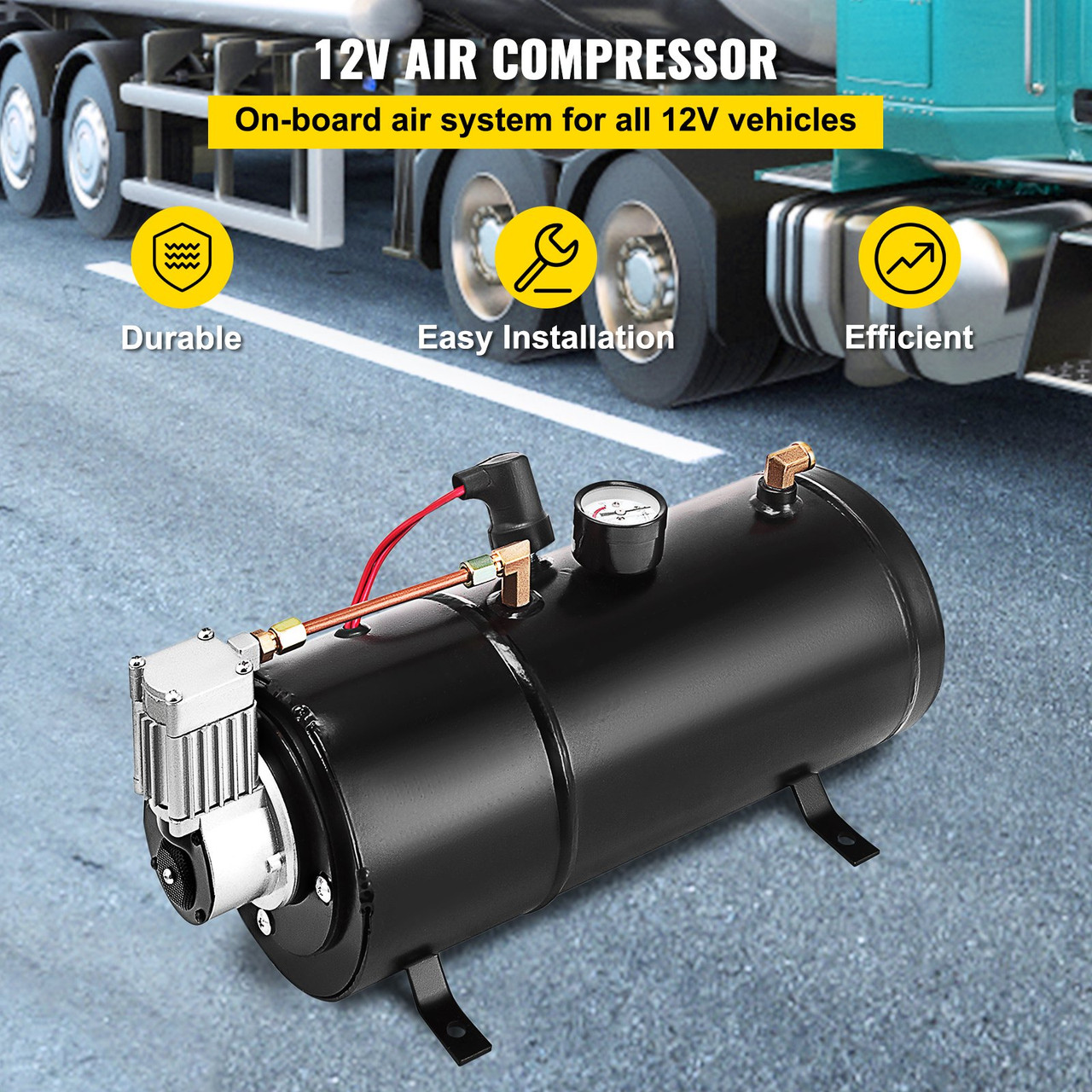 120 PSI 12V Air Compressor & Tank Pump For Air Horn BAGS Vehicle US NEW