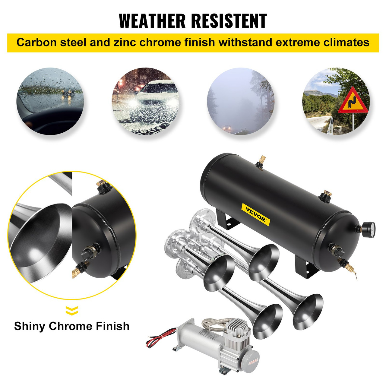 Train Horns Kit 4 Trumpets 150DB 10L 200PSI  12V For Car Truck Train Van