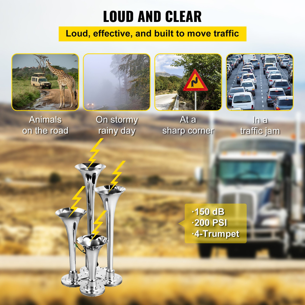 Train Horns Kit 4 Trumpets 150DB 10L 200PSI  12V For Car Truck Train Van