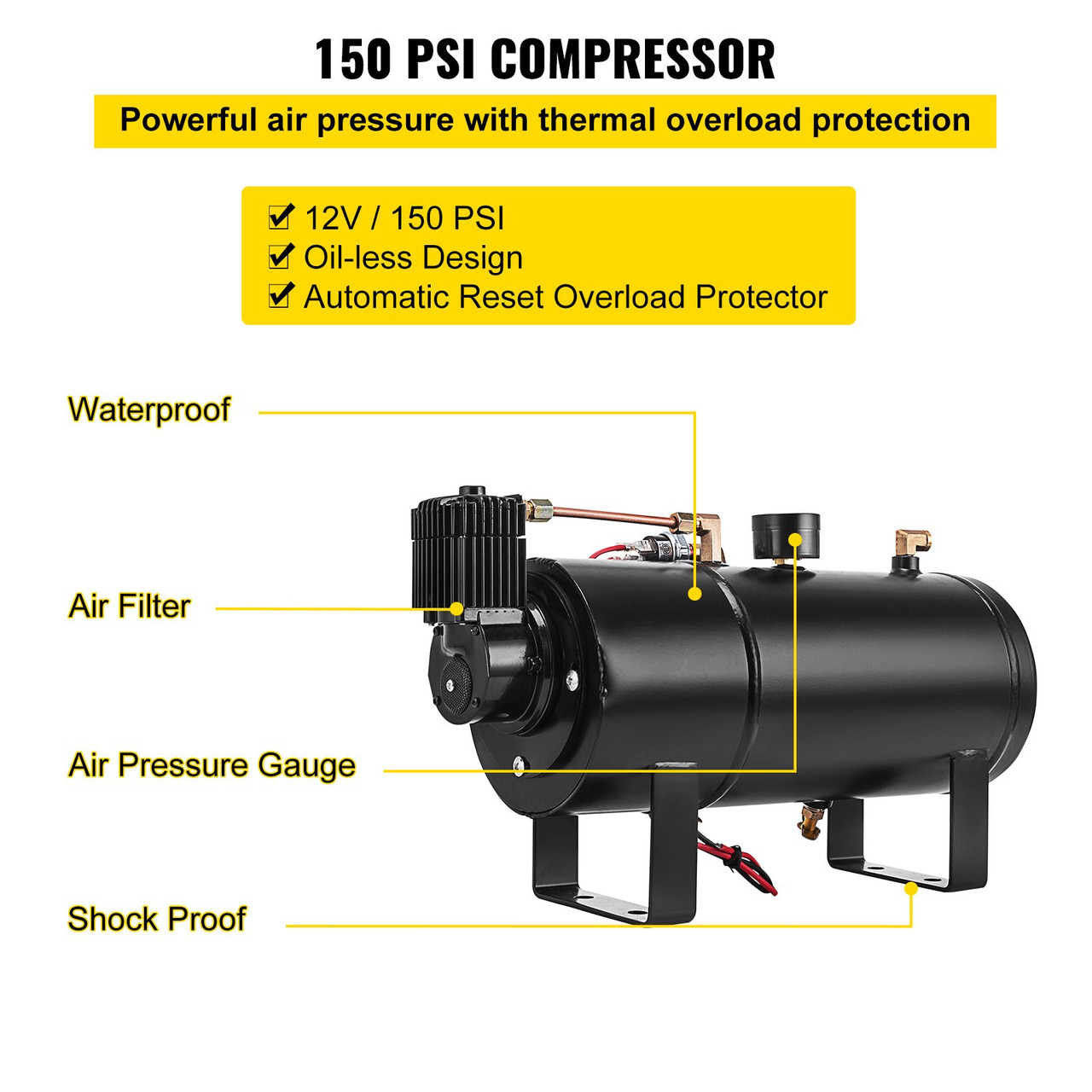 Loud 4/Quad Trumpet Train Sound Air Horn Full System Kit 1 Gal Tank/Compressor