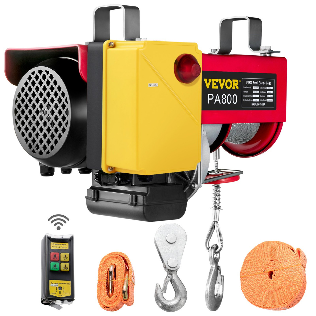 Electric Hoist 1800LBS With Wireless Remote Control & Single/Double Slings Electric Winch, Steel Electric Lift, 110V Electric Hoist For Lifting In Factories, Warehouses, Construction Site