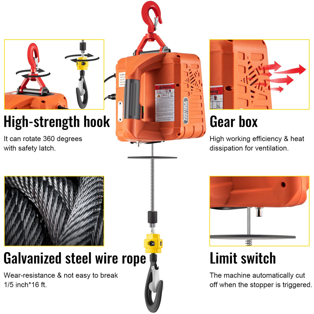 Electric Hoist Winch Portable Electric Winch 1100lbs Wire Remote Control