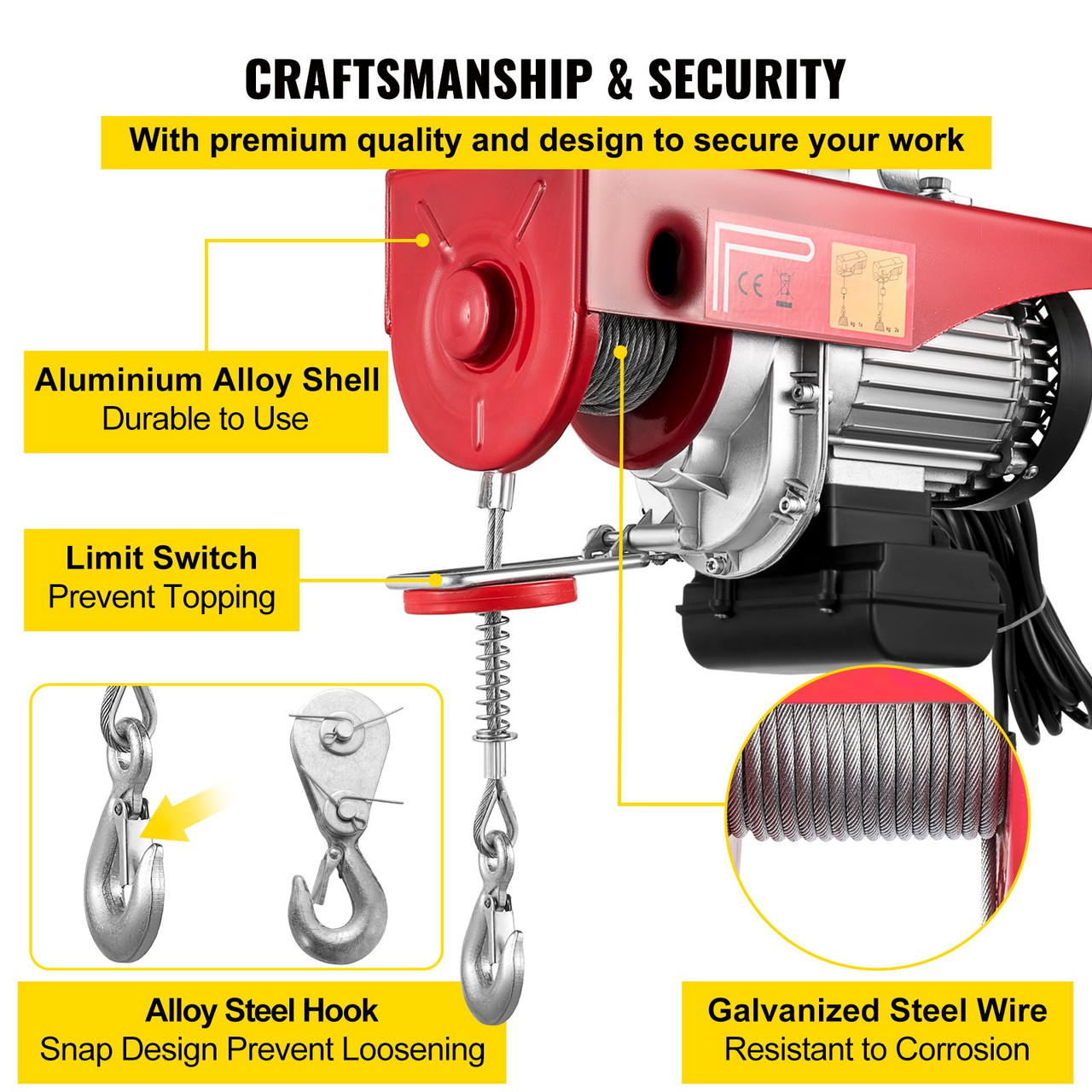 Electric Wire Cable Hoist Winch Crane Lift 2200LBS with 6.6ft Control Cord