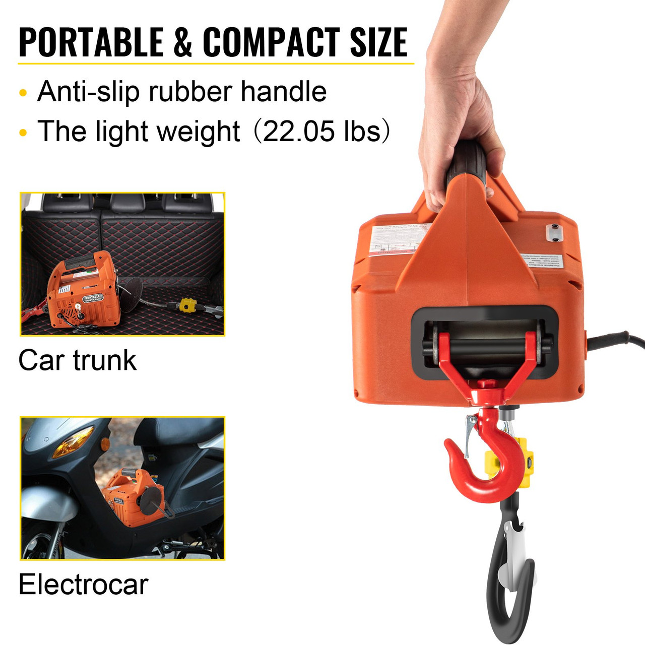 Electric Hoist Winch, 1100lbs Portable Electric Winch, 1500W 110V Power Winch Crane, 25ft Lifting Height, w/Wireless Remote Control and Overload Protection for Garages Warehouse Lifting Towing