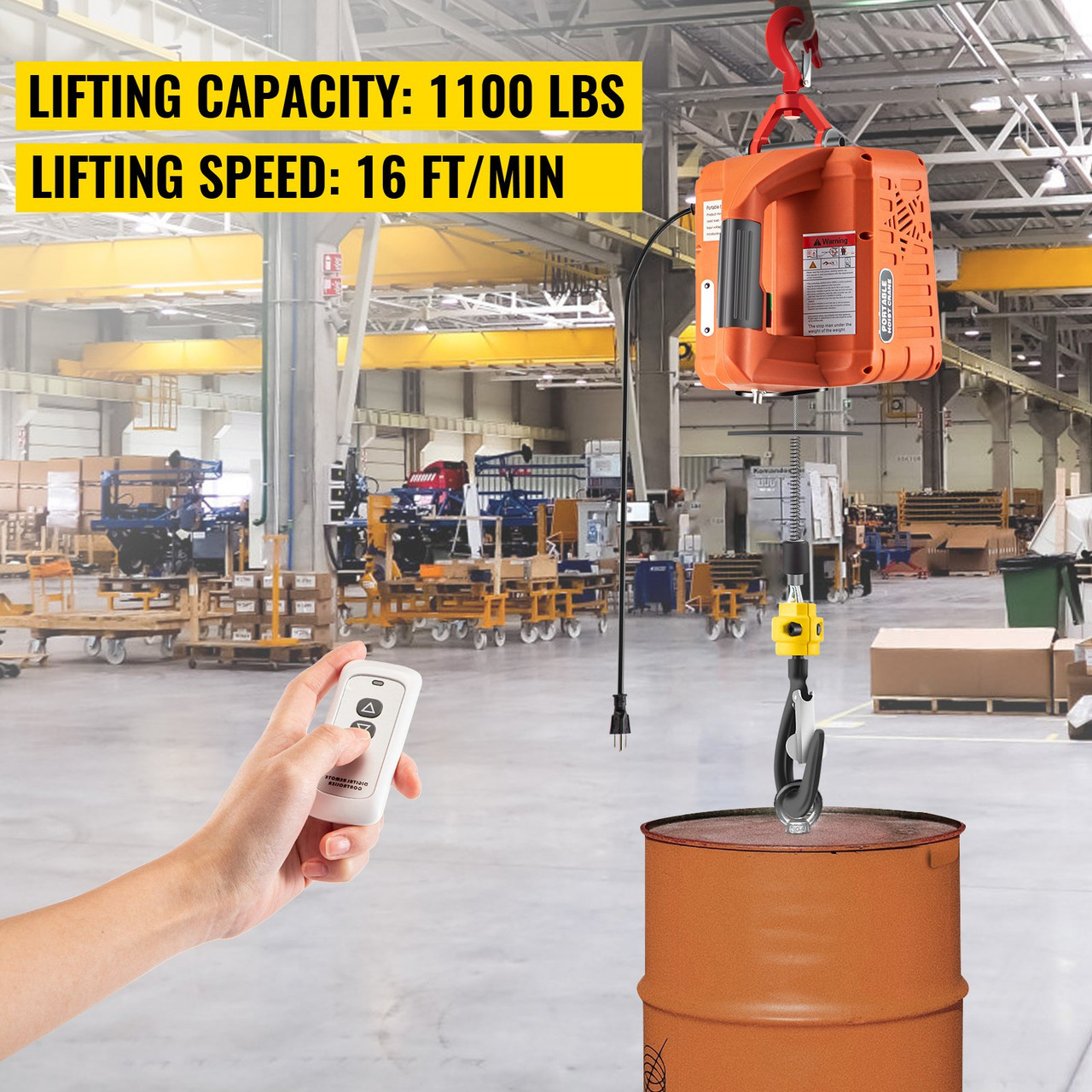 Electric Hoist Winch, 1100lbs Portable Electric Winch, 1500W 110V Power Winch Crane, 25ft Lifting Height, w/Wireless Remote Control and Overload Protection for Garages Warehouse Lifting Towing