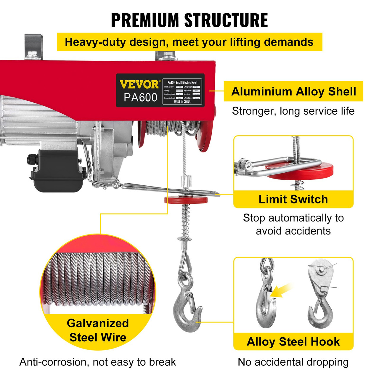 Electric Hoist, 1320LBS Electric Winch, Steel Electric Lift, 110V Electric Hoist with Wireless Remote Control