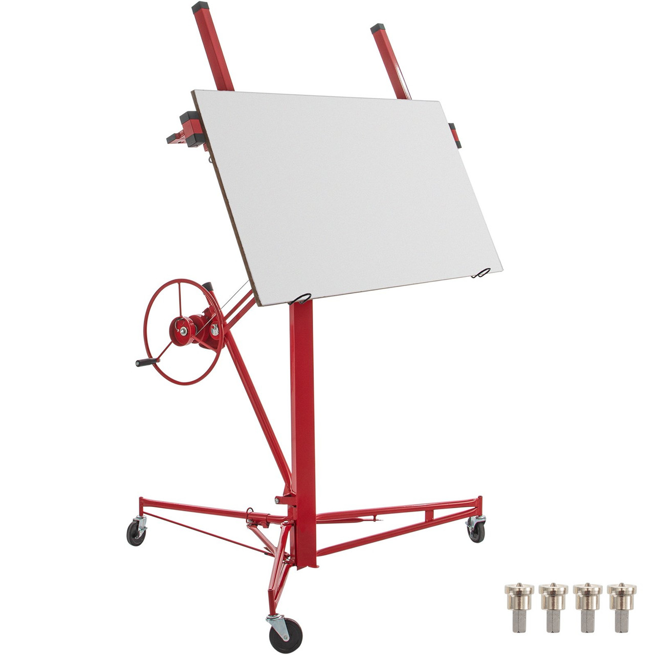 Drywall Rolling Lifter Panel, 11ft Sheetrock Lift Drywall Lift, 150lb Weight Capacity Panel Hoist Jack Tool, Steel Material w/Telescopic Arm & 3 Lockable Wheels, 48x192 in Plasterboard Size