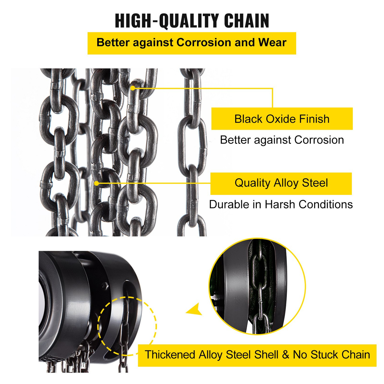 Hand Chain Hoist, 2200 lbs /1 Ton Capacity Chain Block, 10ft/3m Lift Manual Hand Chain Block, Manual Hoist w/Industrial-Grade Steel Construction for Lifting Good in Transport & Workshop, Black