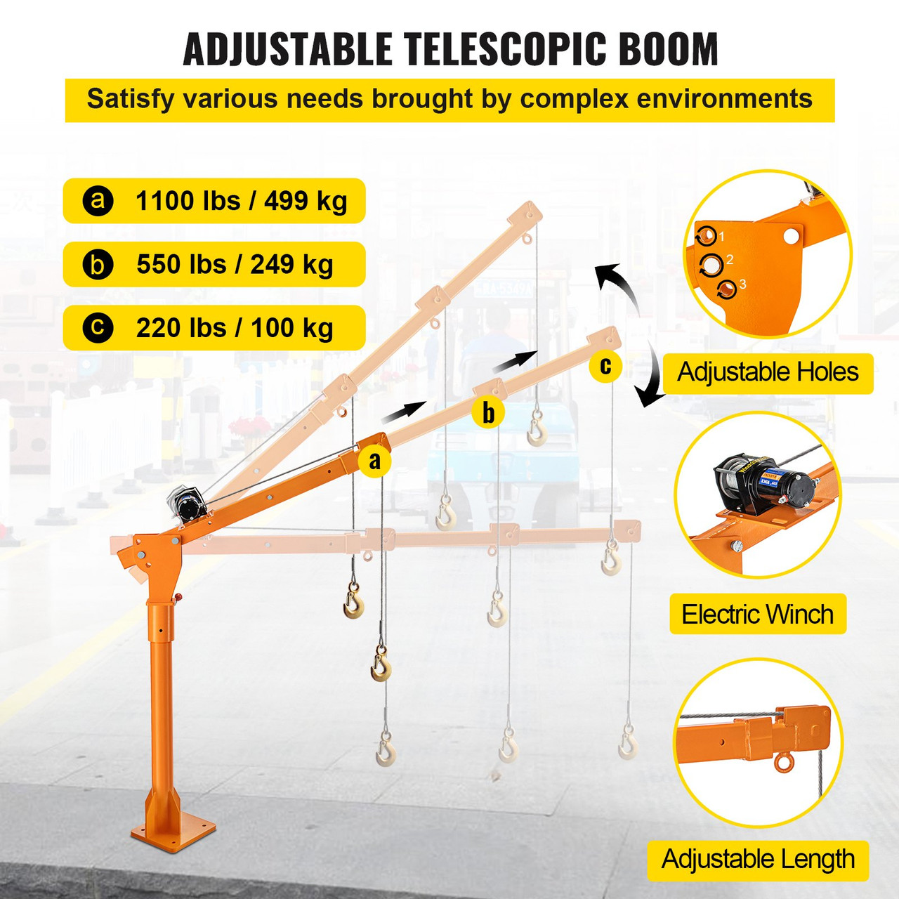 Davit Crane, 1100 lbs Truck Crane, Wireless Remote Control Dock Crane, 110V 360ø Swivel Electric Crane for Truck, Crane Hitch for Lifting Goods in Construction, Forestry, Factory, and Transport