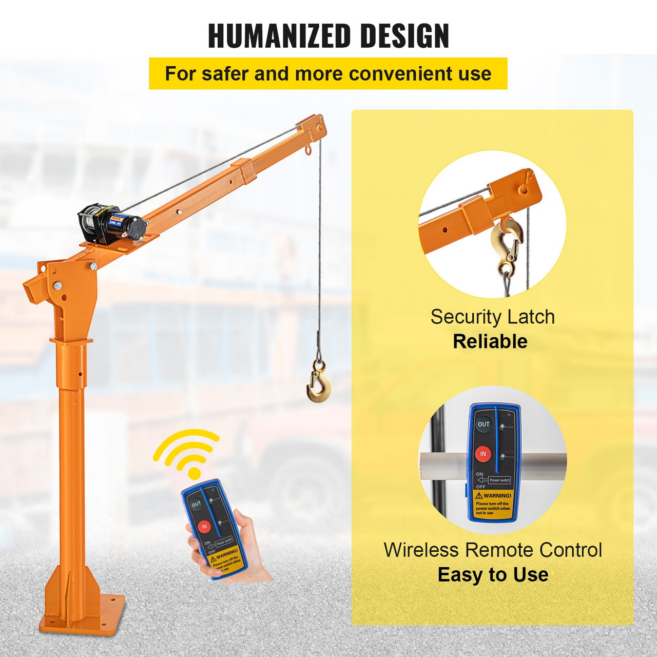 Davit Crane, 1100 lbs Truck Crane, Wireless Remote Control Dock Crane, 110V 360Ã¸ Swivel Electric Crane for Truck, Crane Hitch for Lifting Goods in Construction, Forestry, Factory, and Transport