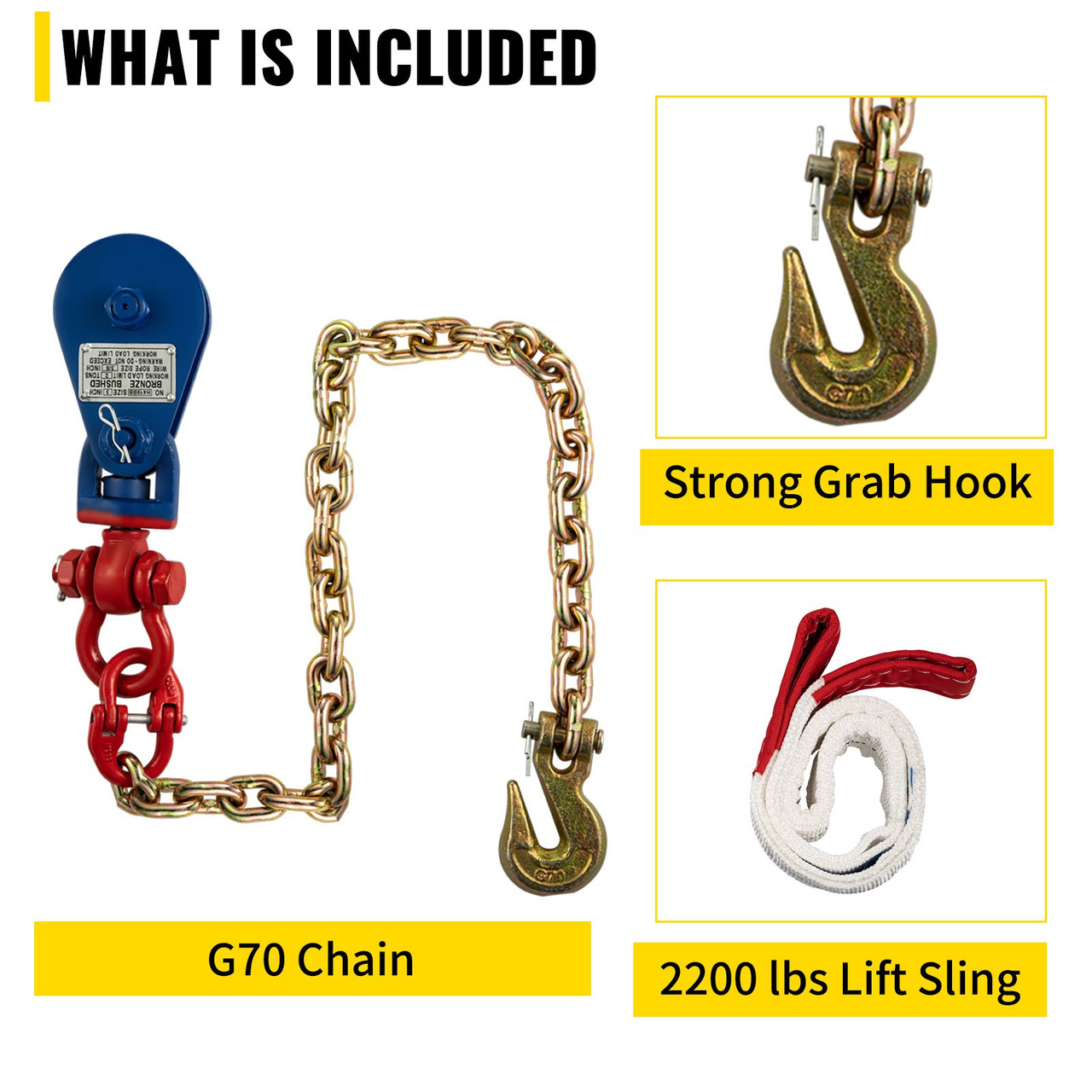 2ton Snatch Block with Chain, 4400 lbs Capacity Snatch Rigging Block, 3'' Single Sheave Block w/Swivel Hook, G70 Chain, Fit 3/8'' Wire Cable Heavy Duty for Pulling Wrecker Roll Back Recovery