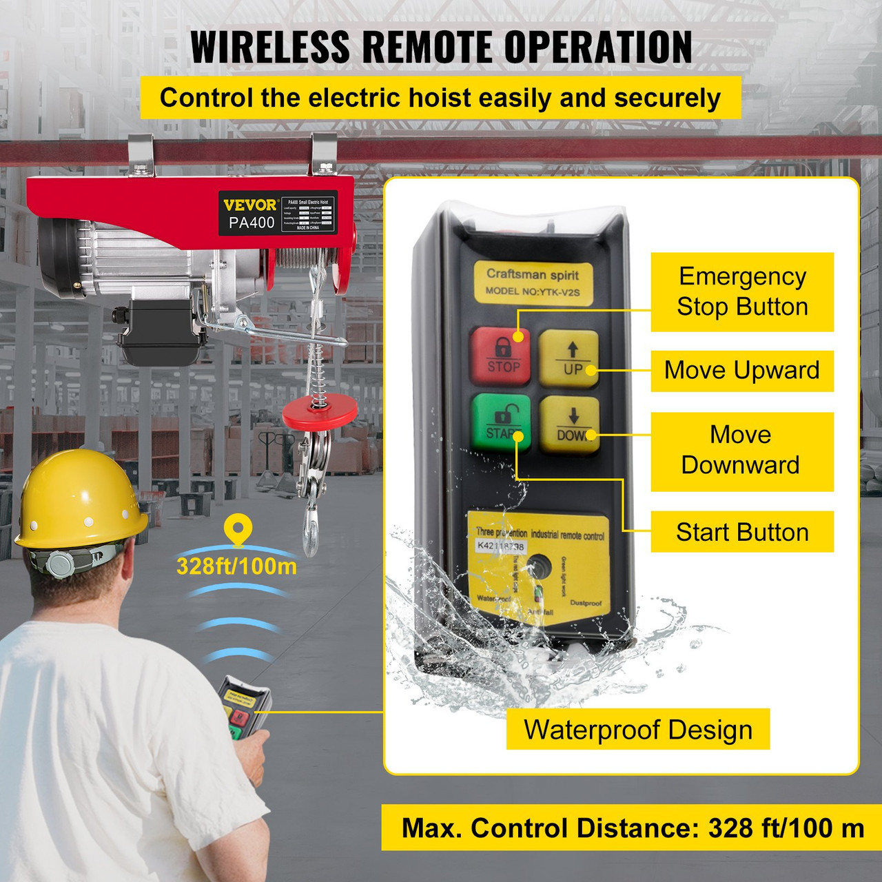 880LBS Electric Winch, Steel Electric Lift, 110V Electric Hoist With Wireless Remote Control