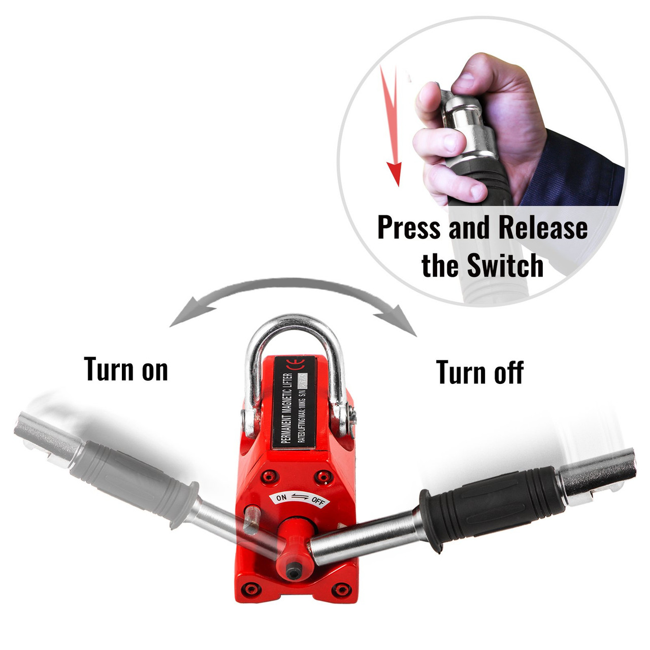Magnetic Lifter, 220LBS Capability Upgraded Lifting Magnet, 100KG Hoist Magnet, Neodymium Iron Permanent Magnet Crane, Heavy Duty for Lifting Steel Sheets, Plates, Blocks, and Cylinders