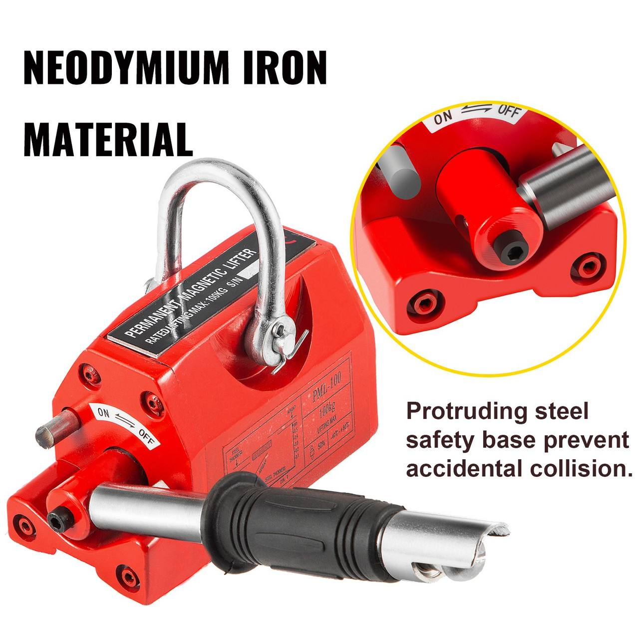 Magnetic Lifter, 220LBS Capability Upgraded Lifting Magnet, 100KG Hoist Magnet, Neodymium Iron Permanent Magnet Crane, Heavy Duty for Lifting Steel Sheets, Plates, Blocks, and Cylinders