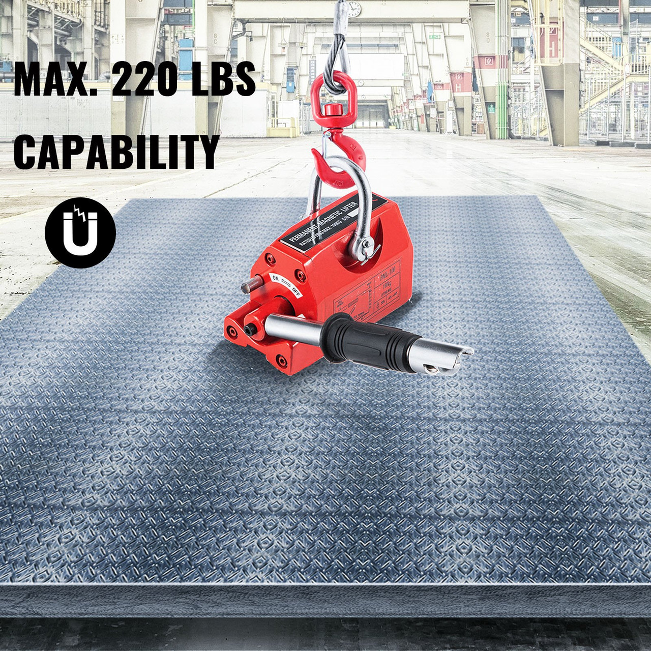 Magnetic Lifter, 220LBS Capability Upgraded Lifting Magnet, 100KG Hoist Magnet, Neodymium Iron Permanent Magnet Crane, Heavy Duty for Lifting Steel Sheets, Plates, Blocks, and Cylinders