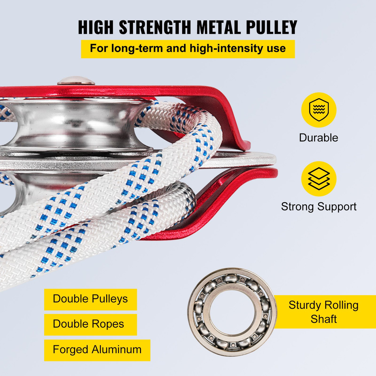 Twin Sheave Block and Tackle 6600lbs Pulley 250Ft, 7/16Inch Double Braid Rope