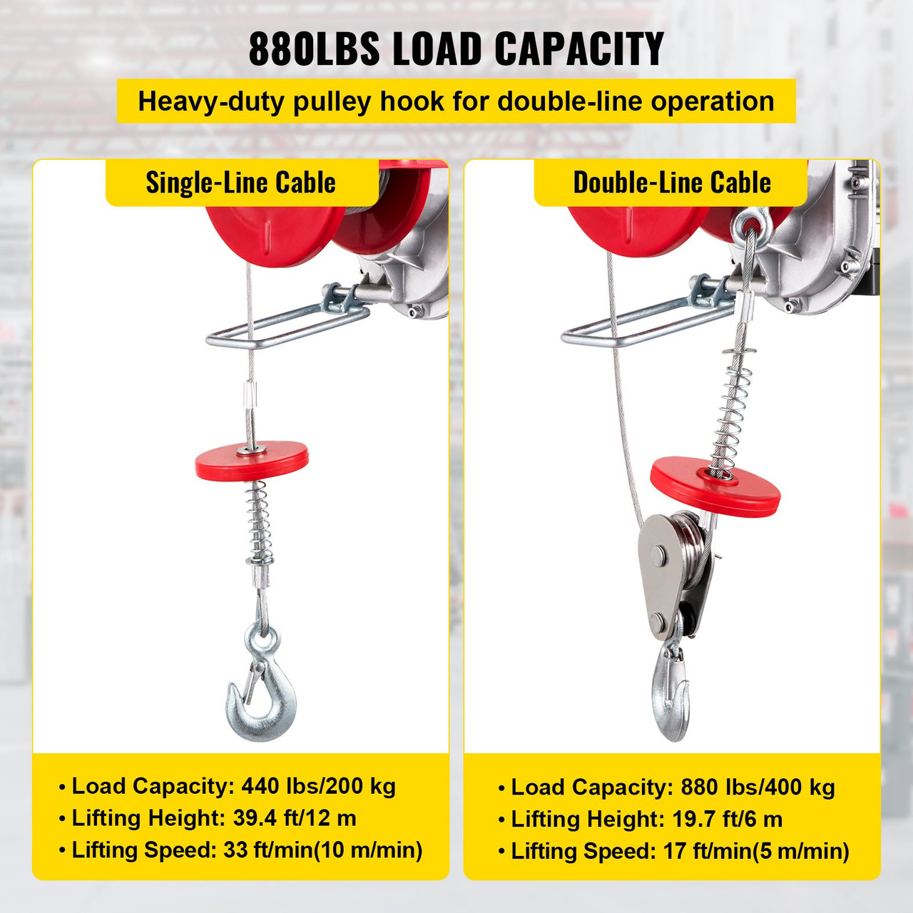 880lbs Electric Wire Hoist Remote Control Garage Auto Shop Overhead Lift