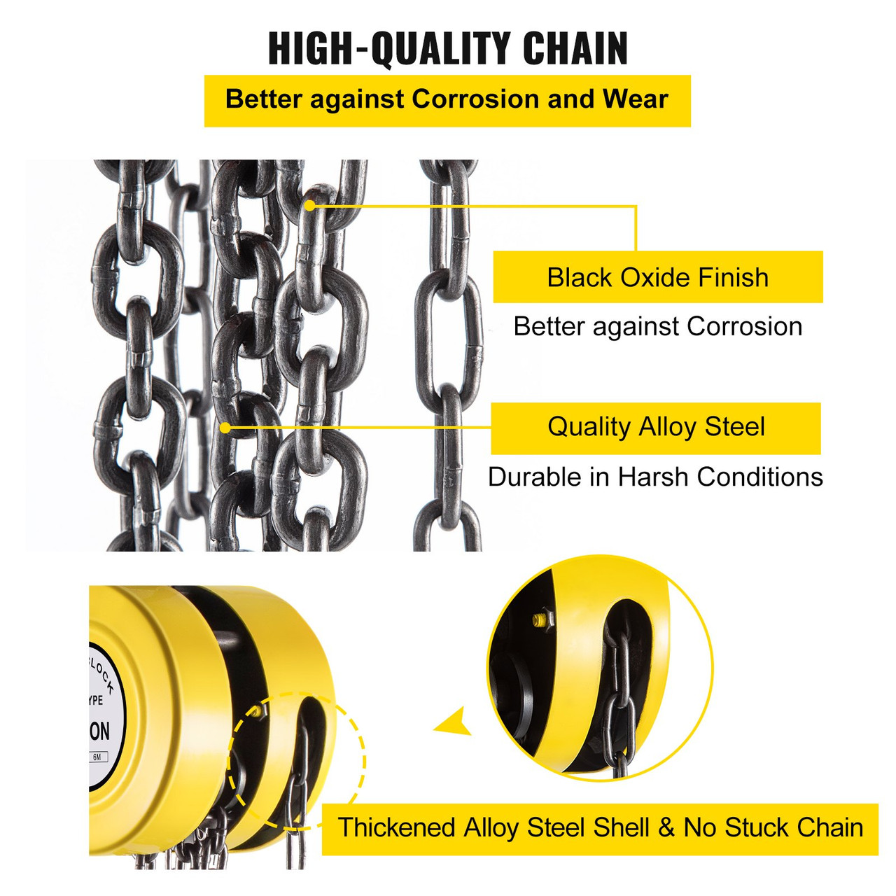 Hand Chain Hoist, 2200 lbs /1 Ton Capacity Chain Block, 20ft/6m Lift Manual Hand Chain Block, Manual Hoist w/Industrial-Grade Steel Construction for Lifting Good in Transport & Workshop, Yellow