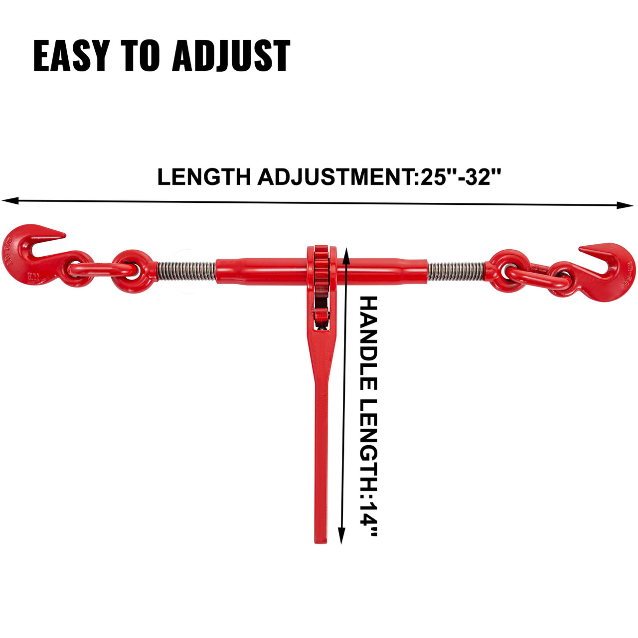 Chain Binder 3/8in-1/2in, Ratchet Load Binder 9215lbs Capacity, Ratchet Lever Binder w/ G70 Hooks, Adjustable Length, Ratchet Chain Binder for Tie Down, Hauling, Towing, 4-Pack in Red