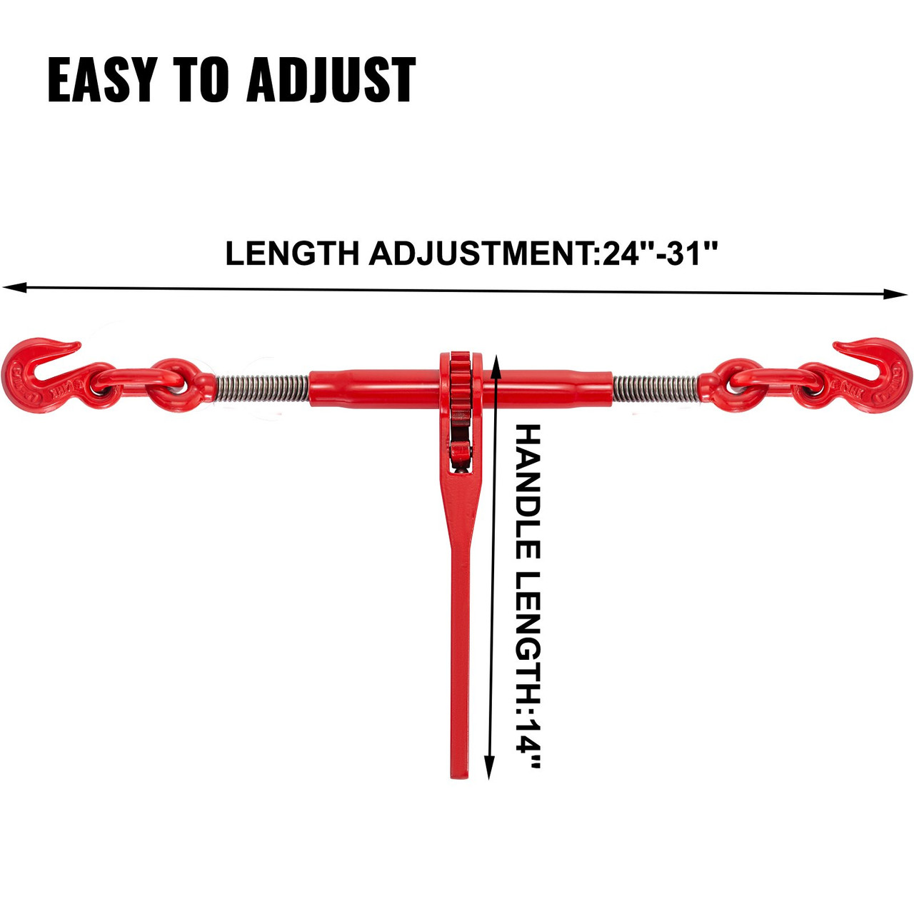 Chain Binder 5/16in x 3/8in, Ratchet Load Binder 6600lbs Capacity, Ratchet Lever Binder w/ G70 Hooks, Adjustable Length, Ratchet Chain Binder for Tie Down, Hauling, Towing, 2-Pack in Red