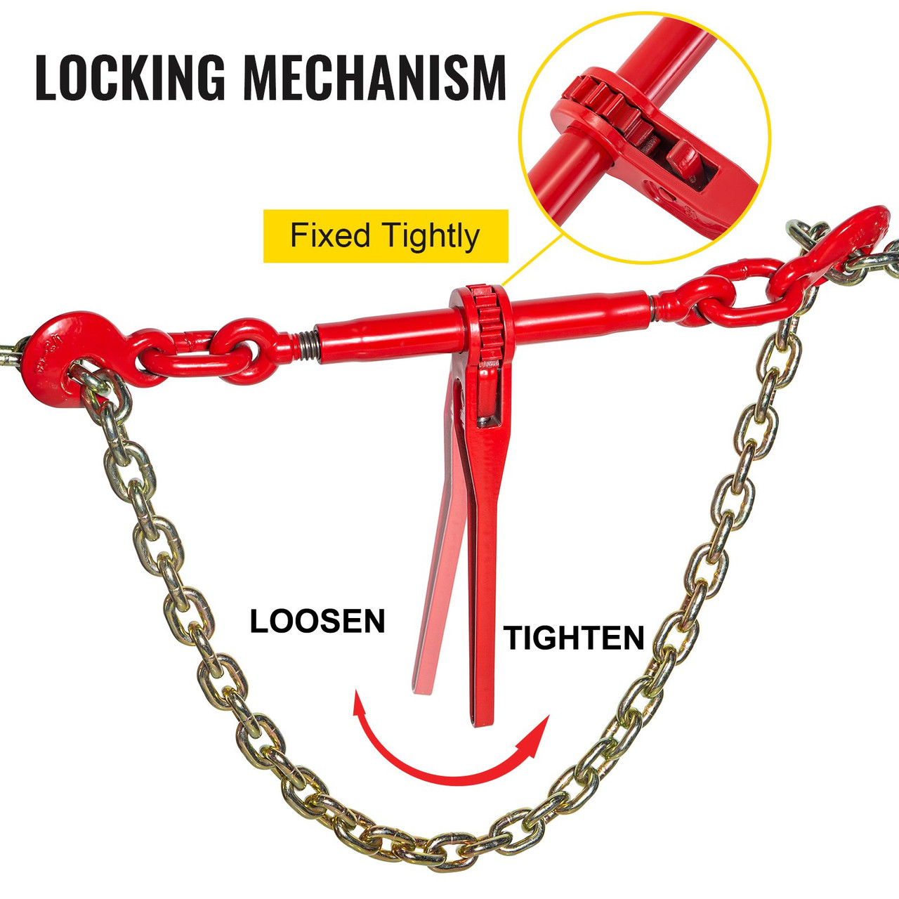 Chain Binder 5/16in x 3/8in, Ratchet Load Binder 6600lbs Capacity, Ratchet Lever Binder w/ G70 Hooks, Adjustable Length, Ratchet Chain Binder for Tie Down, Hauling, Towing, 2-Pack in Red