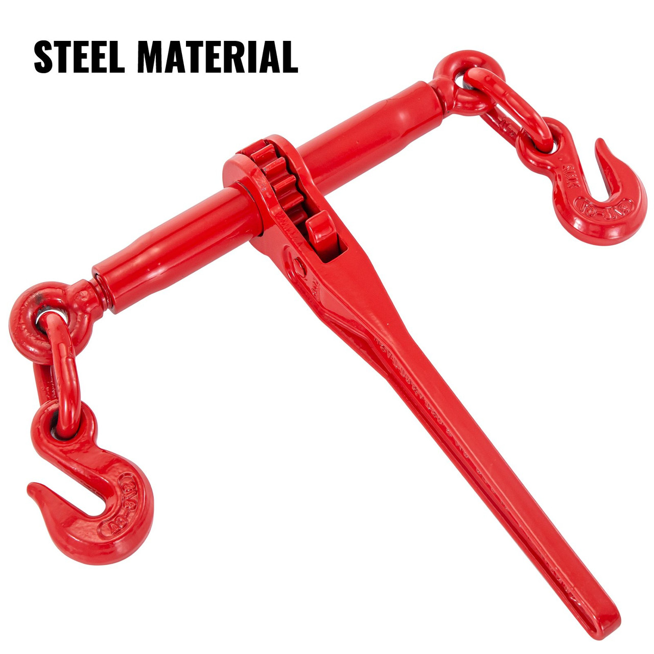 Chain Binder 5/16in x 3/8in, Ratchet Load Binder 6600lbs Capacity, Ratchet Lever Binder w/ G70 Hooks, Adjustable Length, Ratchet Chain Binder for Tie Down, Hauling, Towing, 2-Pack in Red