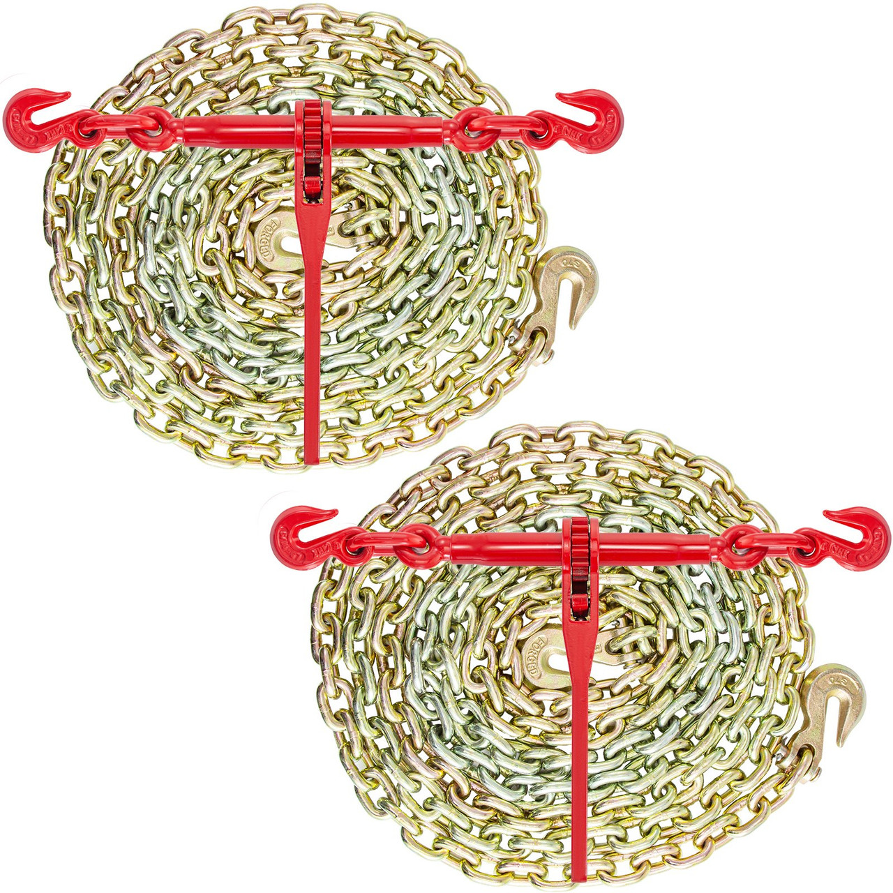 Chain and Binder Kit 5/16in-3/8in, Ratchet Load Binders 6600lbs Working Strength, Ratchet Binders and Chains, 5/16in x 10ft Chains w/ G70 Hooks, for Truck, Tie Down, Hauling, Towing