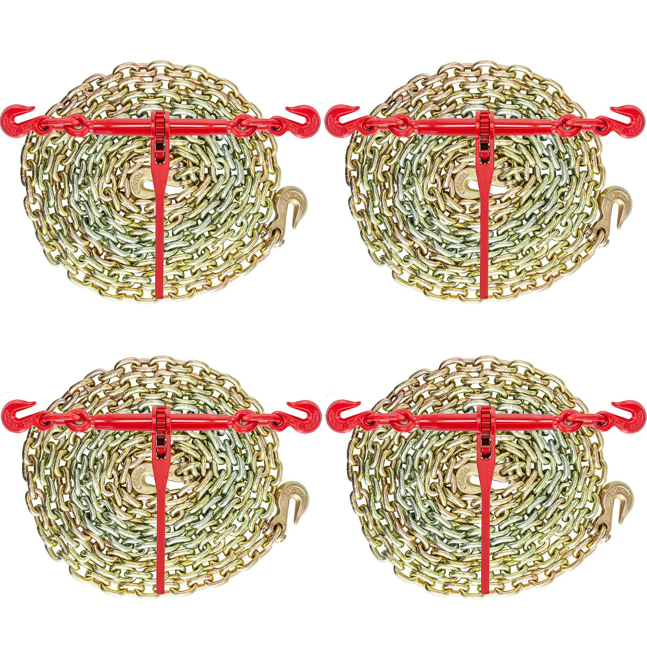 Chain and Binder Kit 5/16in-3/8in, Ratchet Load Binders 6600lbs Working Strength, Ratchet Binders and Chains, 5/16in x 12ft Chains w/ G70 Hooks, for Truck, Tie Down, Hauling, Towing