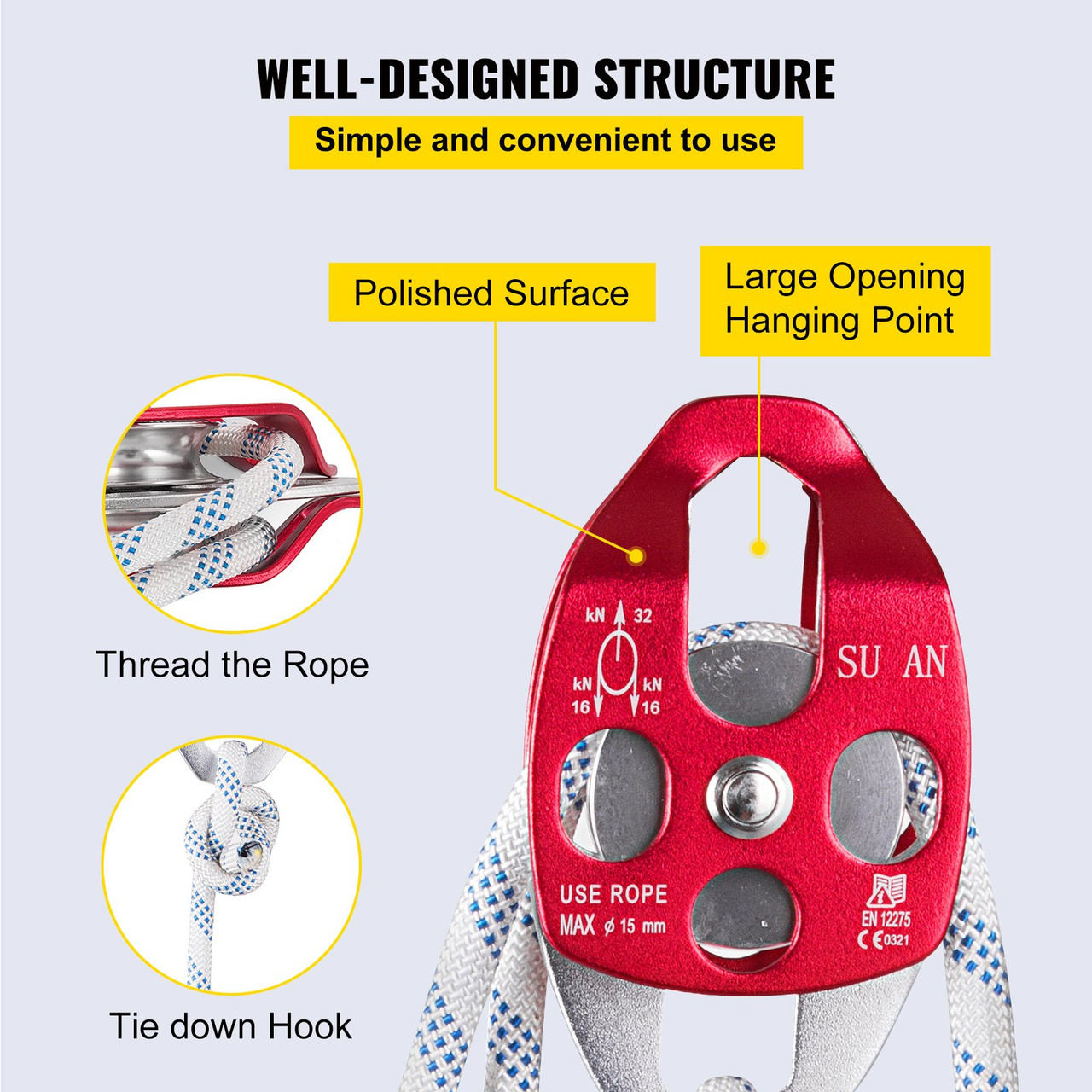 Twin Sheave Block And Tackle 7500lb Pulley System Stainless Outdoor Sheave Block