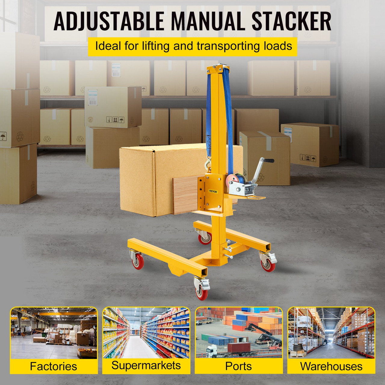 Manual Winch Stacker, 9.4" - 72" Height Range, 19.7" Length x 15.7" Width Platform, Steel Lite Load Lift Winch, Hand Winch Lift Truck, 331 lbs Capacity Material Lift for Shipping Facilities