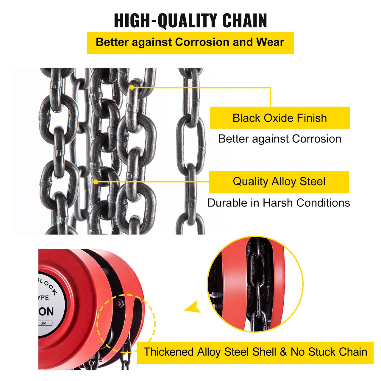 Hand Chain Hoist, 2200 lbs /1 Ton Capacity Chain Block, 10ft/3m Lift Manual Hand Chain Block, Manual Hoist w/Industrial-Grade Steel Construction for Lifting Good in Transport & Workshop, Red