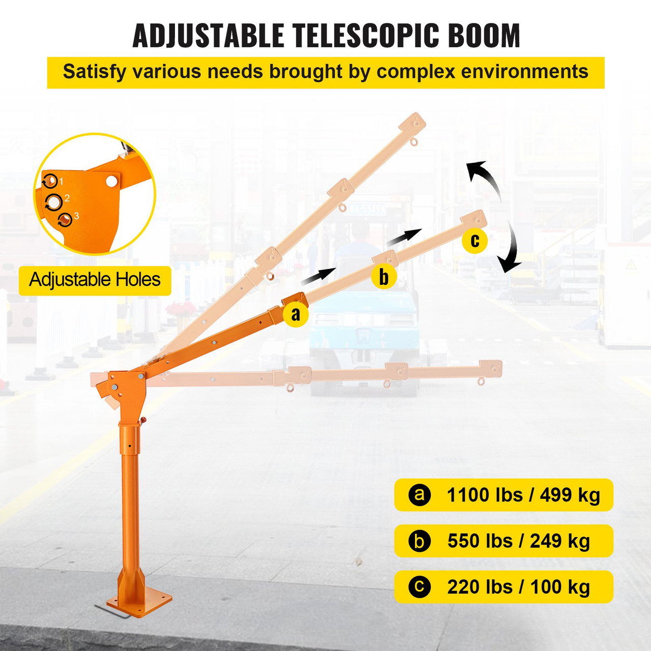 Truck Crane Frame, Truck Bed Crane Frame with Adjustable Telescopic Boom, Jib Crane Frame with Single & Double Cable Lifting Modes, Cooperate with Hand Winch, Electric Winch, Hoist, Mini Hoist